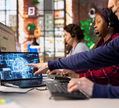 call center employee using ai chatbot office desk 482257 125103